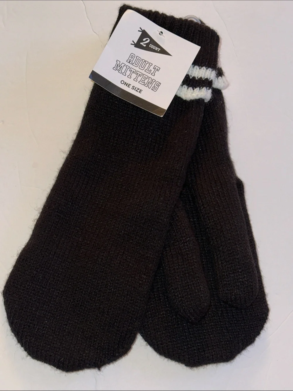 Women’s 2-Pack Knit Mittens Black & Red White Stripes Bundle New